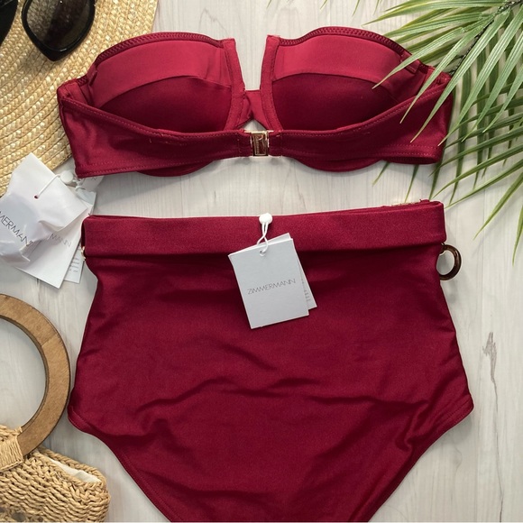 Zimmermann Ruby Red Balconnette + Chain Link High Rise Bikini Bottom Set - Picture 9 of 15